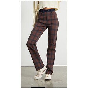 WEWOREWHAT NWT PLAID COLORBLOCK ICON STRAIGHT LEG JEANS, 98%COTTON, 26